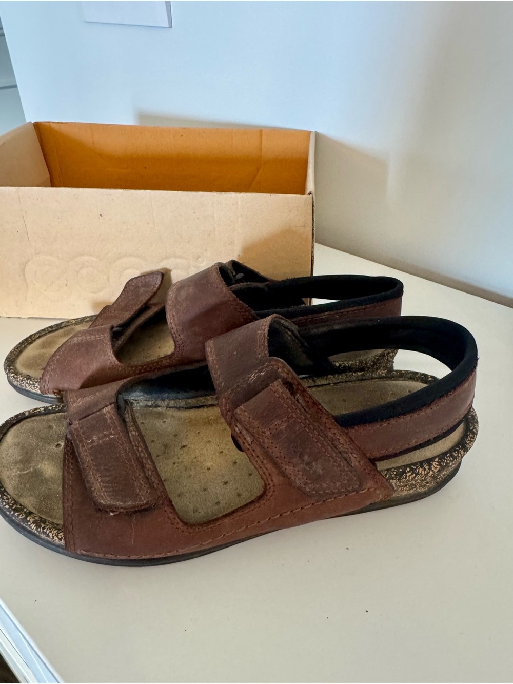 Brown Velcro Strap Comfort Sandals Ecco